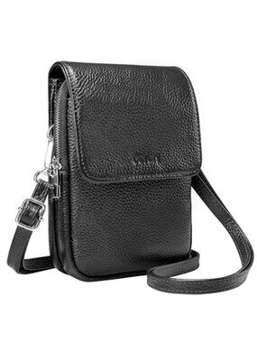 Genuine Leather Crossbody Bag Women RFID Blocking Phone Purse Black Shoulder